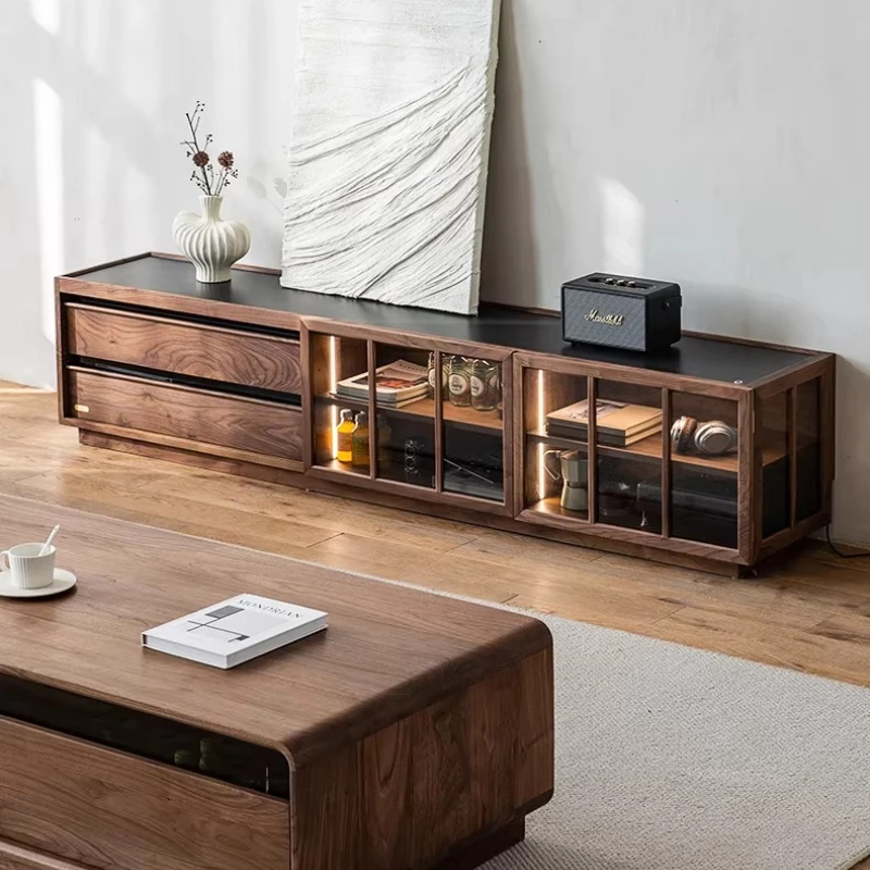 Schwarznuss-TV-Ständer aus Massivholz, minimalistische, bodenhohe TV-Ständer für Wohnräume, Wohnmöbel, Ein Fernseher ZY40DSG