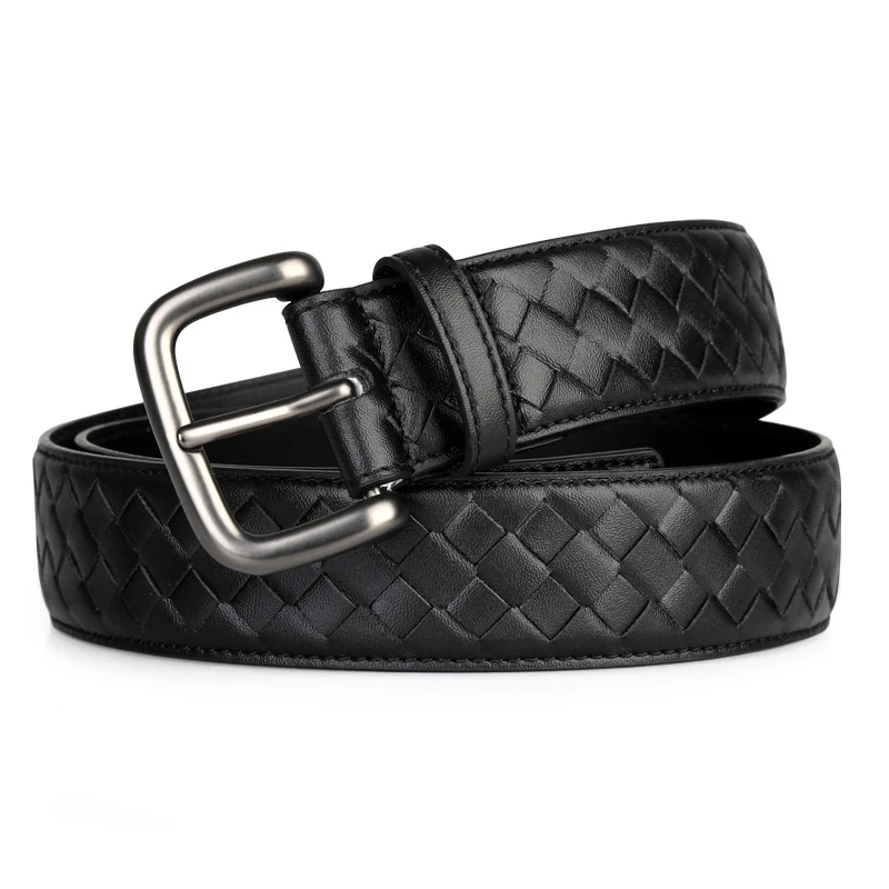 Western Hollow Out Design Leather Men Belt High Quality Alloy Pin Buckle Brided Jeans Causal Pants Men Belt