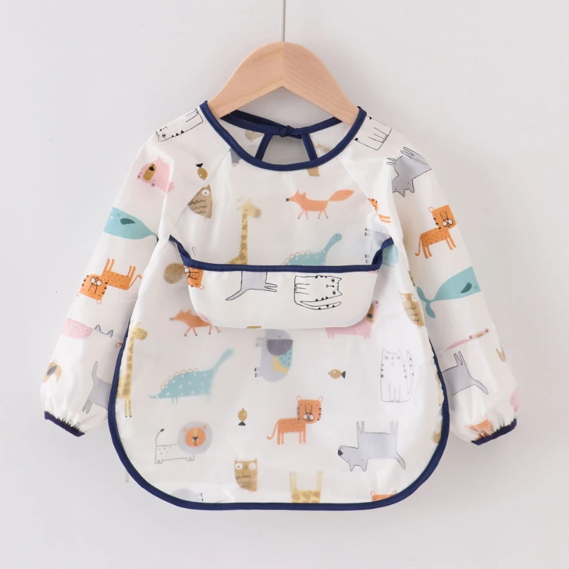 Nieuwe Puur Katoenen Cartoon Manchetten Waterdichte Rijstzak Baby Multifunctionele Eetoverall Unisex Anti-Vuile Reverse Dressing