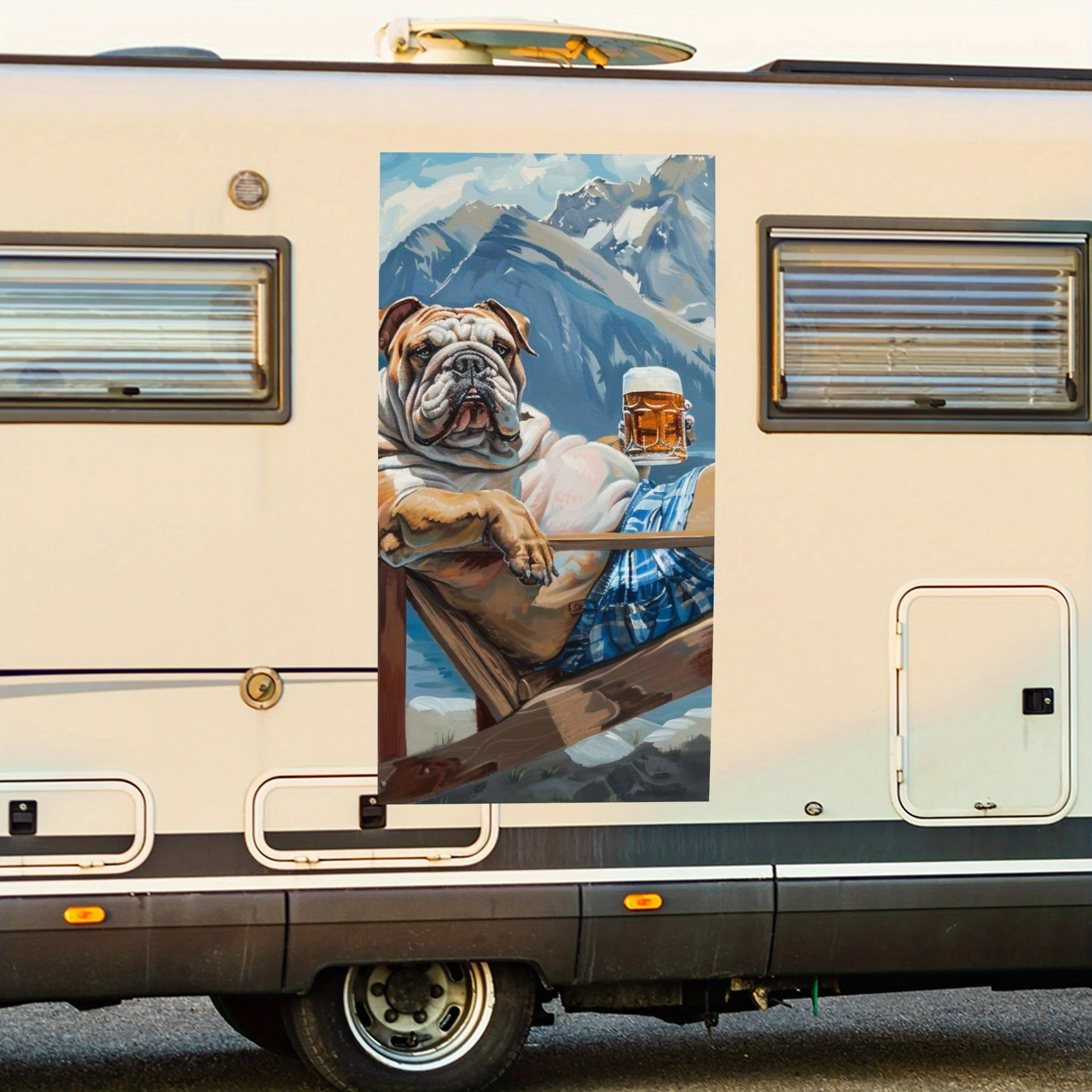 

Relaxed Bulldog Vacation Vinyl Decal for motorhome car door, Waterproof Self-Adhesive Vinyl Stickers, Decoration Protection Auto