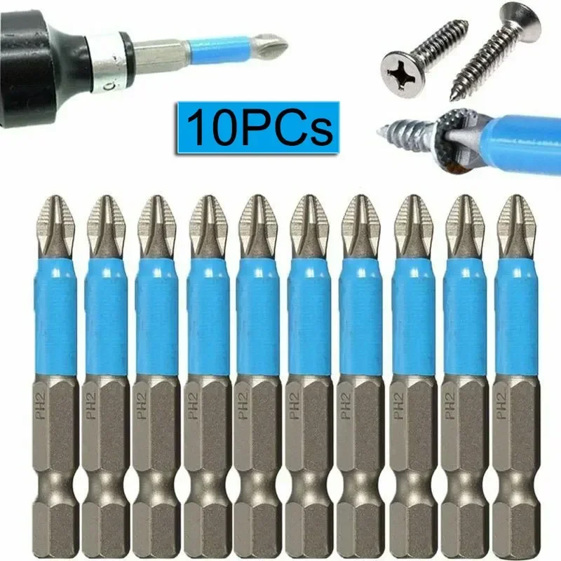 

10Pcs 50mm Phillips Bits Hex Shanked Anti Slip Screwdriver Bits for Drill Bit Magnet Electric Impact Driver Hexagon Set PH2 PZ2