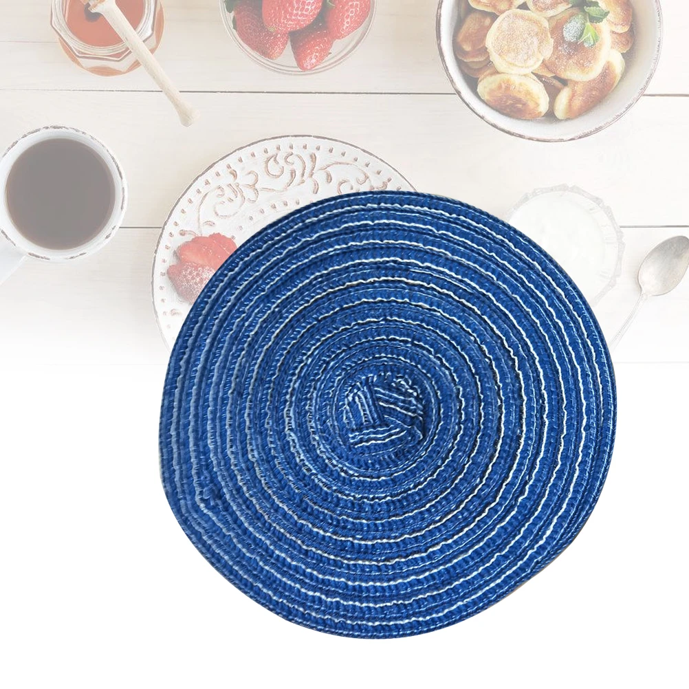 

Round Cotton Linen Placemat Woven Coaster Table Mat Heat Resistant Anti Skid Western Pad for Dining Kitchen Home