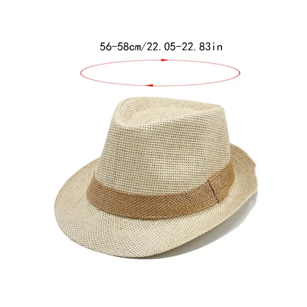 Elegant Vintage Men Straw Hat Sun Protection Wide Brim Cowboy Jazz Cap Casual Gentleman Panama Cap Travel