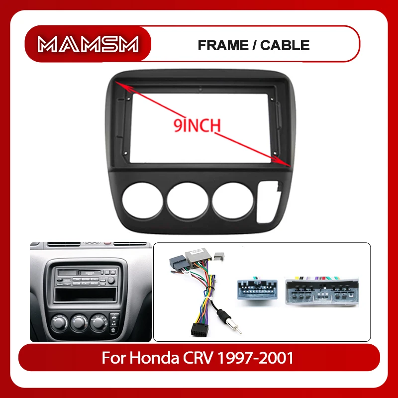 9inch Car Radio Frame Cables Harness For Honda CRV 1997-2001 Stereo DVD multimedia Player Install Panel Adapter Cover Fascia Kit