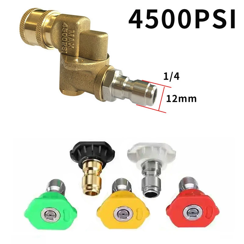 180° Pivoting Pressure Washer Coupler with 5 Angle Nozzle Tips, 1/4