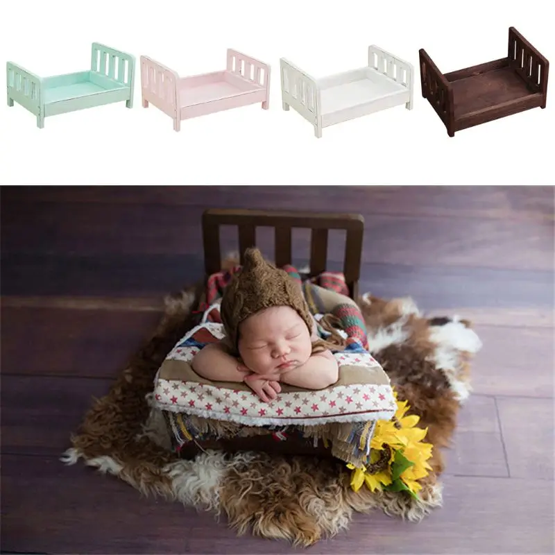 Newborn Photography Props Wood Bed Detachable Bed Baby Photoshoot Accessories for Baby Girl Boy Posing Crib Bed Background