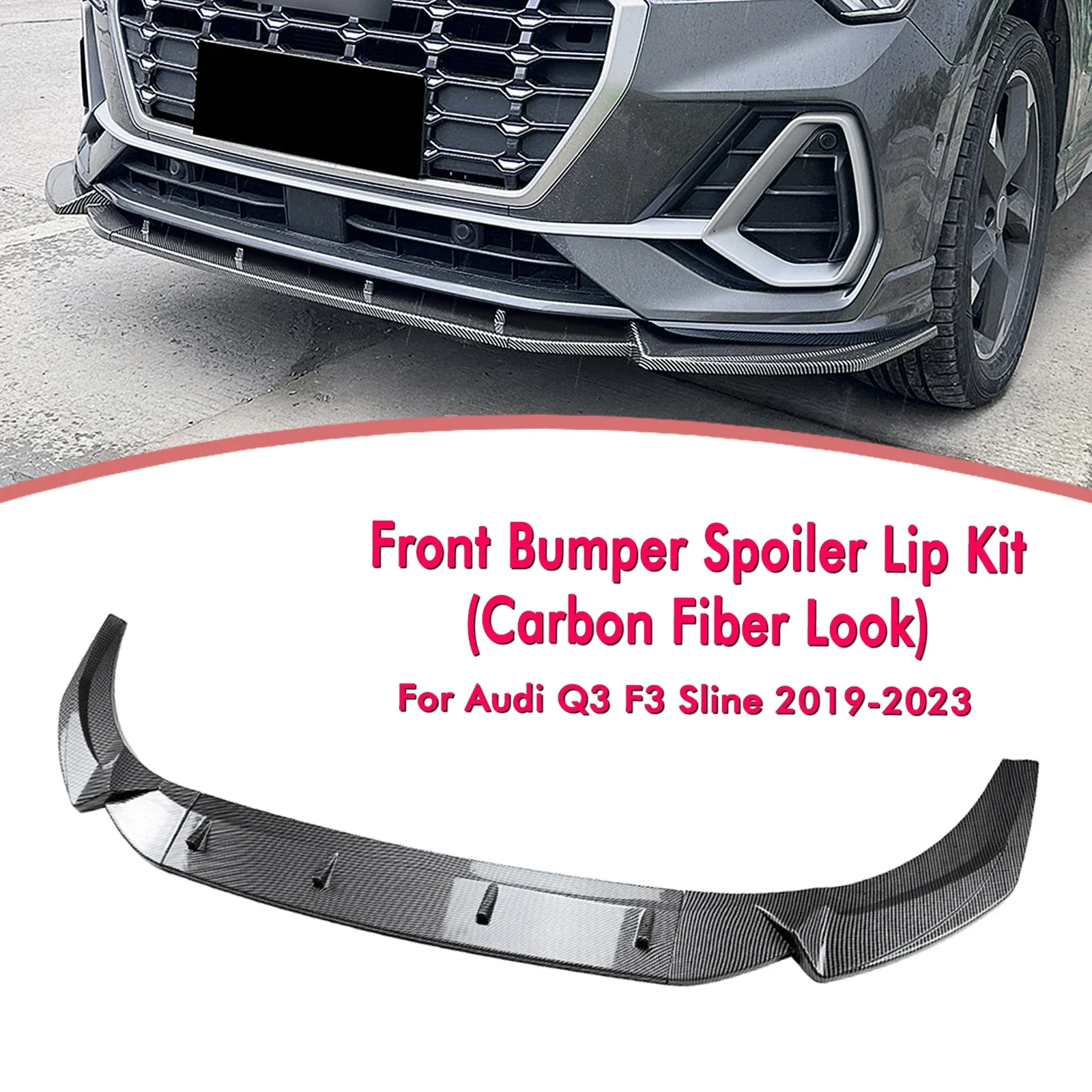 

New！ Front Bumper Spoiler Lip For Audi Q3 F3 Sline 2019-2024 Carbon Fiber Look/Gloss Black Lower Splitter Body Protector Kit Bla