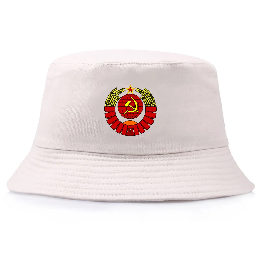 Soviet Emblem Bucket Hat Russia USSR Flag Cap CCCP Print Panama Caps Men women USSR Soviet Union Sun Visor Foldable Hats