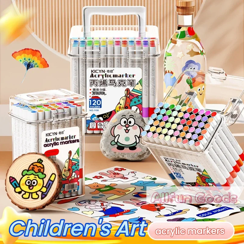 [TG835]120 Colors Acrylic Paint Marker Pens Bright Pigment Quick Dry Perfect For Kids Drawing DIY Craft Projects
