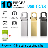 Zsuit 10pcs Free Logo Metal High Speed USB 2.0/3.0 Flash Drive Waterproof Pen Drive 32GB 64GB Memory Stick Creative Gifts U Disk