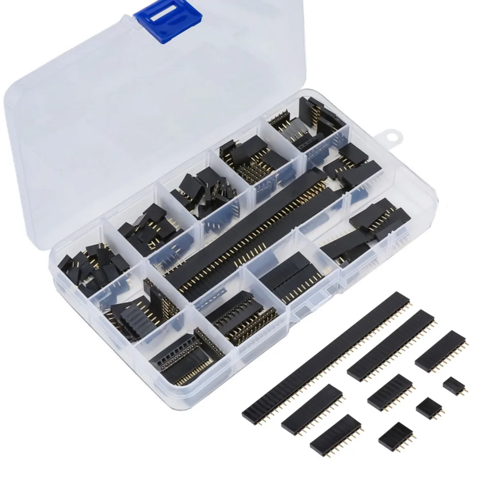 155pcs/Box 2.54mm Single Row Pin Socket Female Header Connector 2/3/4/5/6/7/8/9/10/12/20/40pin PCB Board Combination Kit