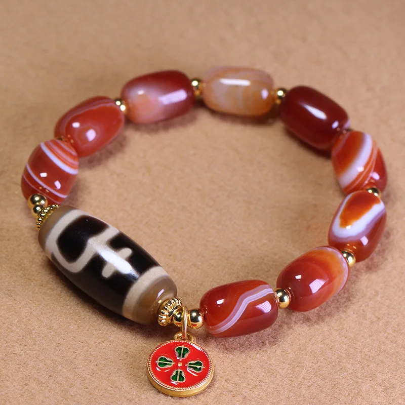 Natural twisted with Tibetan treasure bottle dzi beads red agate multi-strand single-layer bracelet for men and