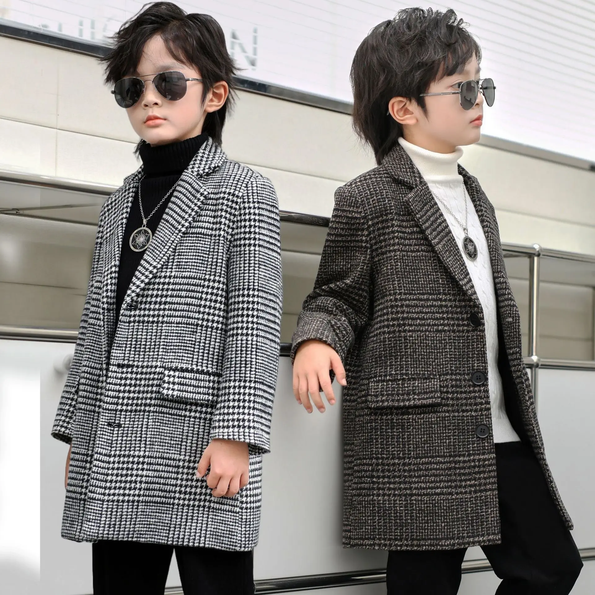 Children Winter Warm Wool Coat Korea Boys Windproof Outdoor Long Jacket Kids Fromal Birthday Party Photography Woolen Snow Coat