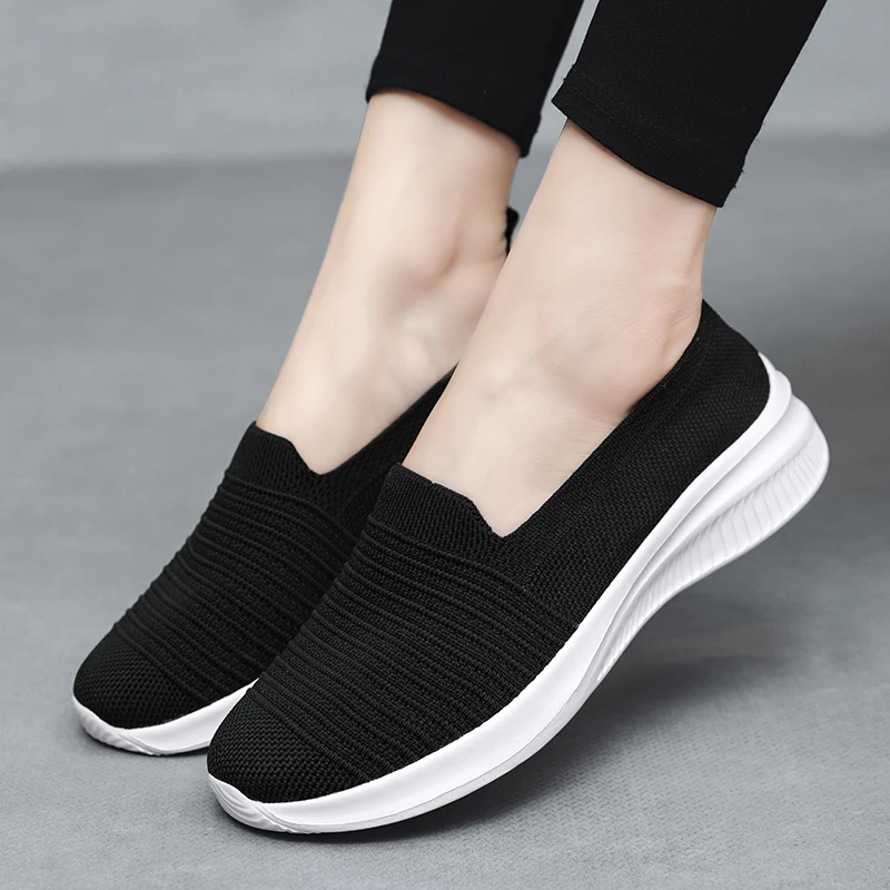 YISHEN Women Vulcanized Shoes High Quality Sneakers For Women Slip On Platform Flats Shoes Knitting Loafers Zapatos De Mujer
