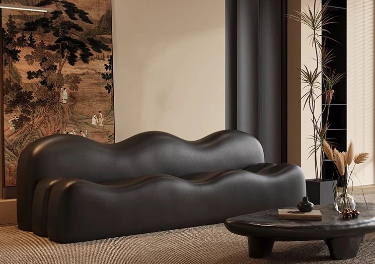 

NEW Small unit wave leather art sofa, internet famous coffee shop, homestay small sofa