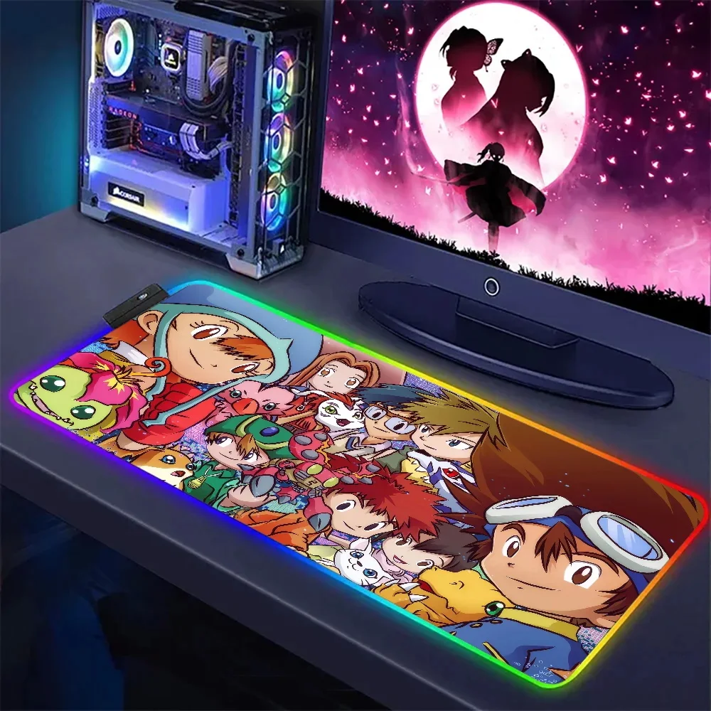 RGB Mice Pad Digimon Adventure PC Large Gaming LED Desk Mat Large Size for Gaming Mousepad for Overwatch/CS GO/World Of Warcraft