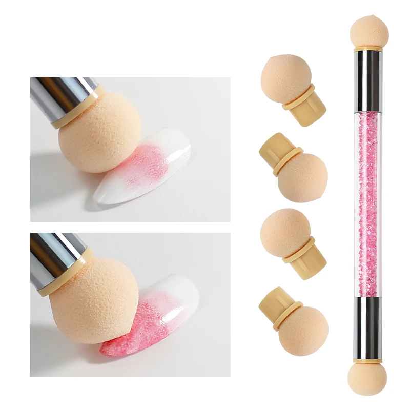 Smudge Pen Exchangeable Reusable Sponge Heads Sharp Round Color Paint Pen Gradient Nail Dotting UV Brush Tool