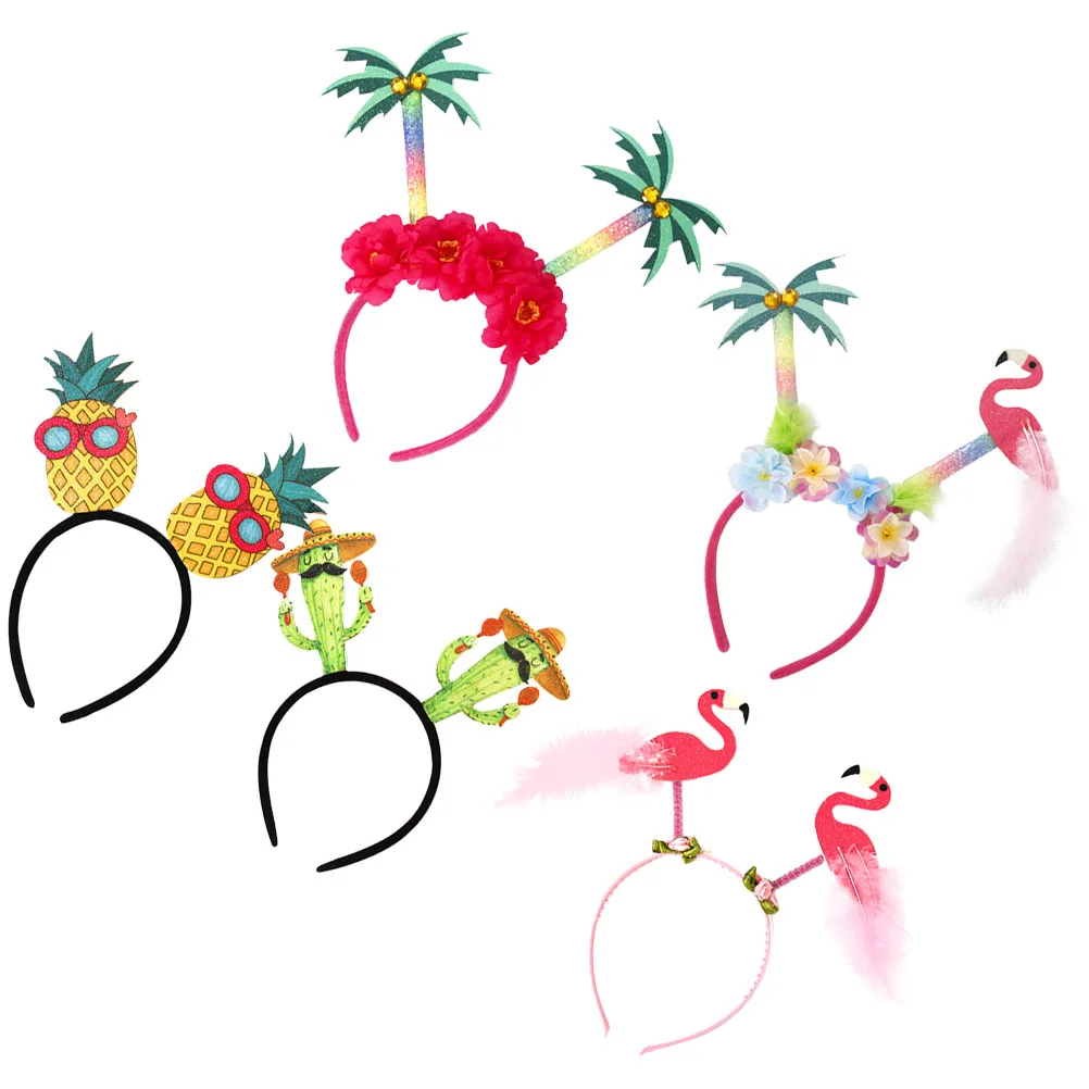 

5pcs Tropical Plants Headbands Plastic Pineapple Flamingo Tree Hairband Hawaiian Party Decorations Beach Pool Luau