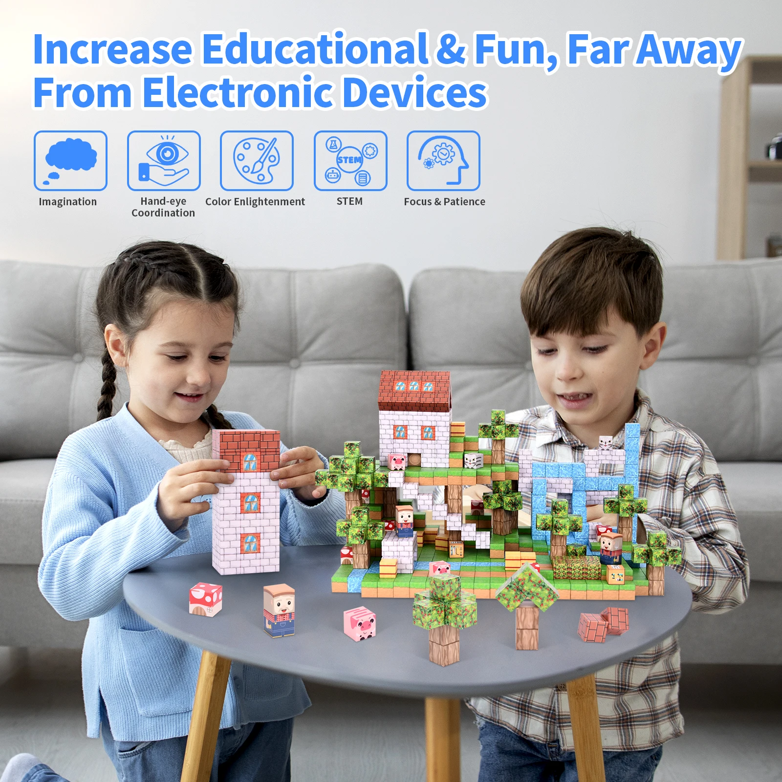 2025 Custom1pc 100-PCS لعبة كتل مغناطيسية |   ألعاب حسية من STEM Montessori، بناء مجاني بألوان زاهية للأطفال من سن 3 سنوات فما فوق، مميز