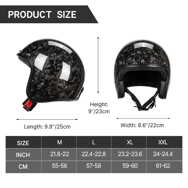 3K Carbon Fiber Helmet Motorcycle Pedals Cruise Scooter Retro Half Helmet Spring Summer Riding Electric Helmet Men Women Mask