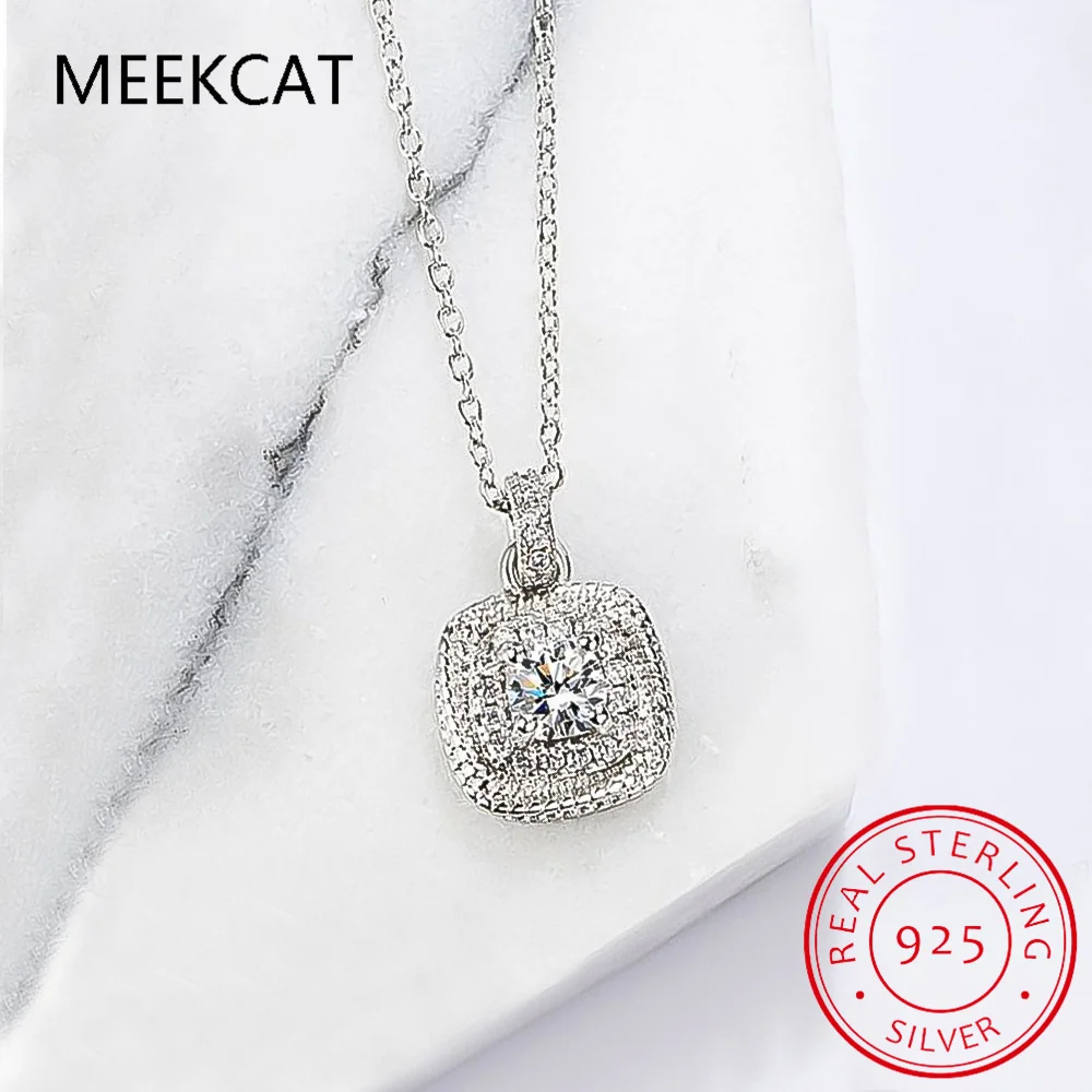 حقيقي 925 فضة رائعة مربع لامعة زركونيا قلادة واضح تشيكوسلوفاكيا سلسلة قلادة للنساء الزفاف غرامة مجوهرات RHN1143