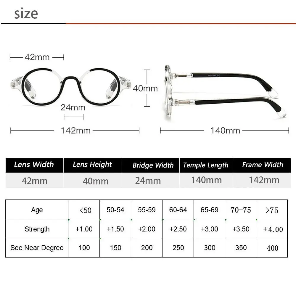 Vision Care Reading Glasses Round Frame Hyperopia Anti-Blue Light Glasses Ultra Light Resin Spring Leg Optical Frame Eyewear