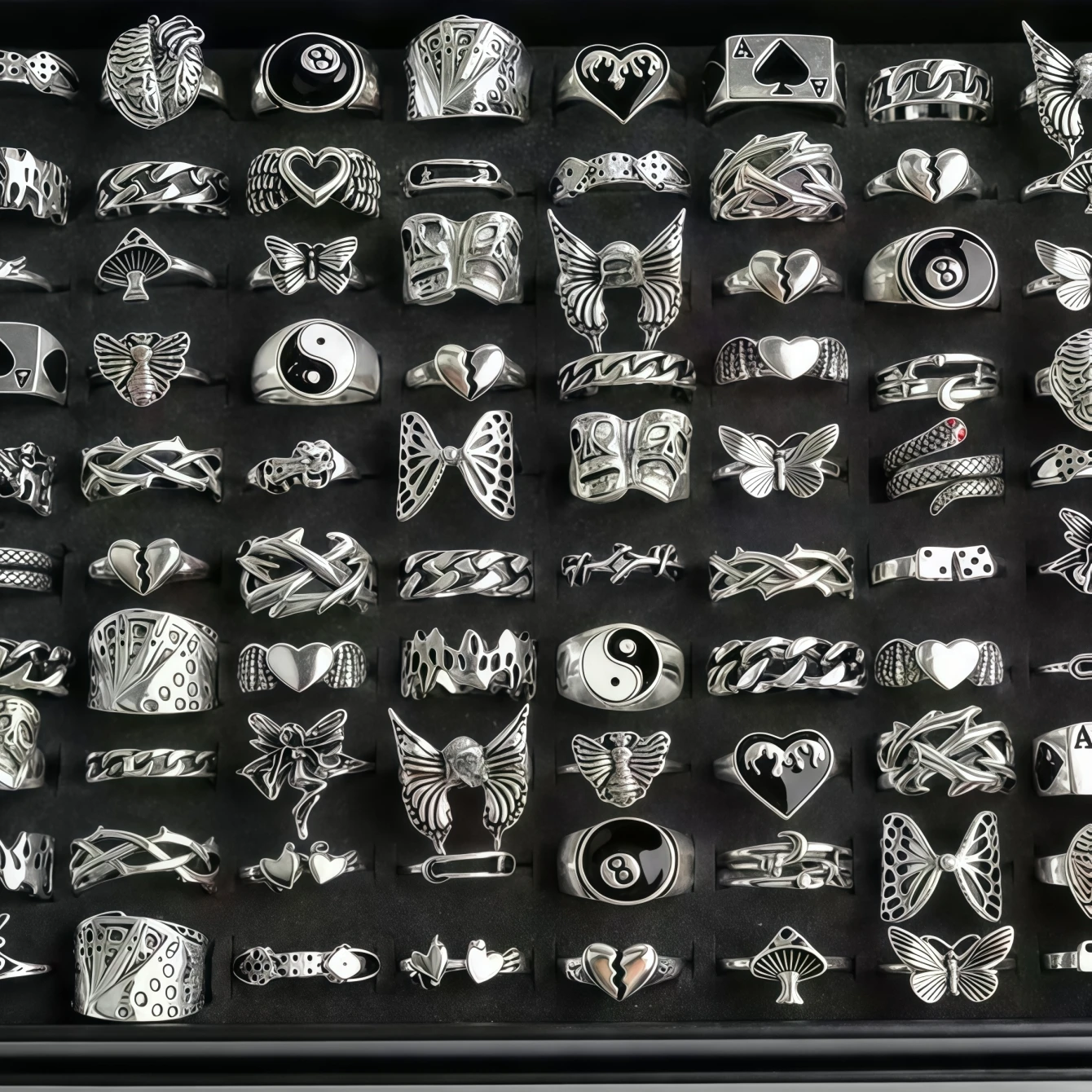 6/8/12/24/36/48/100Pieces Vintage Punk Halloween Rings Set For Women Mix Style Flowers Heart Spider Jewelry Party Gifts view 2