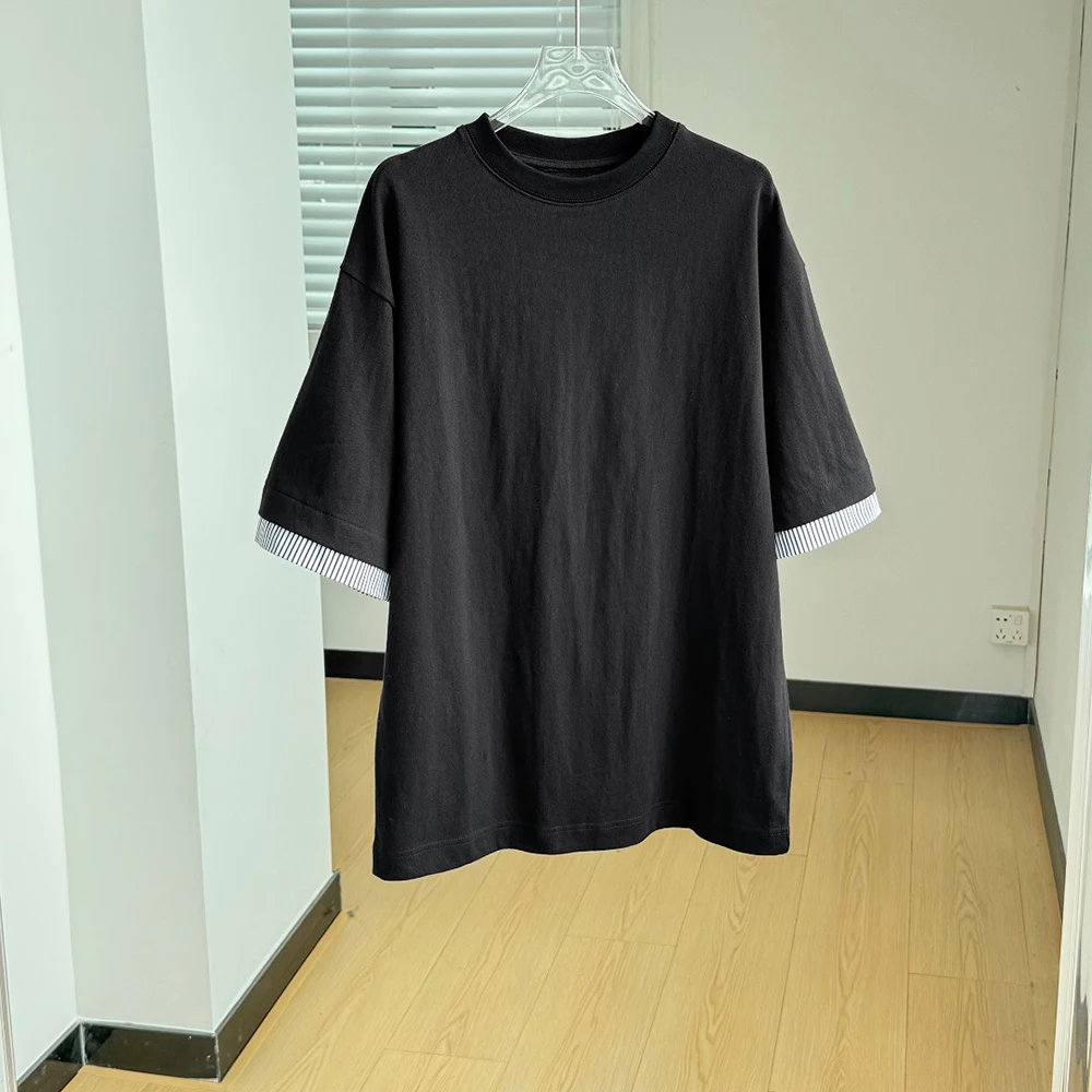 

100% Cotton Two-Piece Style Women's T-Shirt Elegant Commuter Crew Neck Short Sleeve Top 2026 Spring New Arrival Y2K