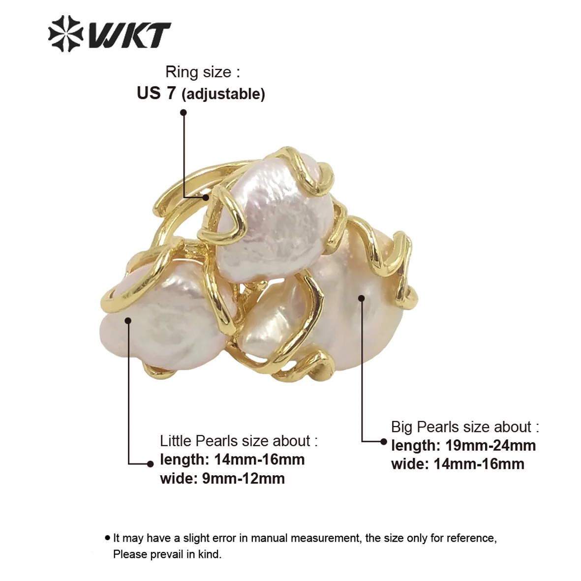 WT-MPR038  WKT 2022 Hot Style Freshwater Pearl Finger Ring Gold-Plate Fashion Adjustable Beautiful Women Trend