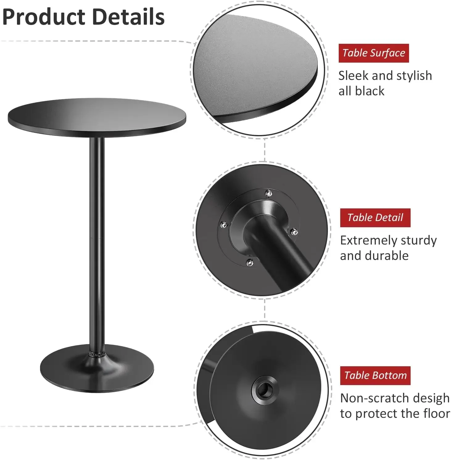 Bistro Pub Table 2 Pack Round Bar Height Cocktail Table Metal Base MDF Top Obsidian Table with Black Leg 23.8-Inch Top 39.5-Inch