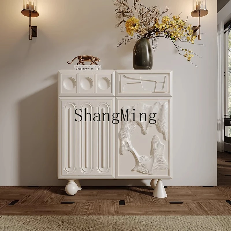 

SM cabinet integrated against the wall entrance modern light luxury high-grade solid wood storage side cabinet