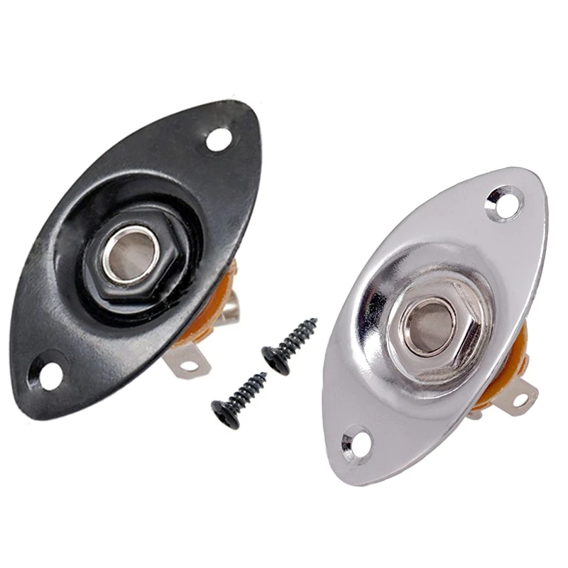 2Pcs Oval Indented Guitar Jack Plate30 BK Oval Indented Guitar Jack Plate And Socket - Black & Silver