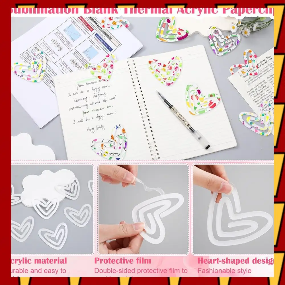 

ABNP 20 Pack Heart-Shaped Acrylic Sublimation Paper Clips, 3.1 X 2.7 Inch, Blank Clip Mockups For Custom Designs