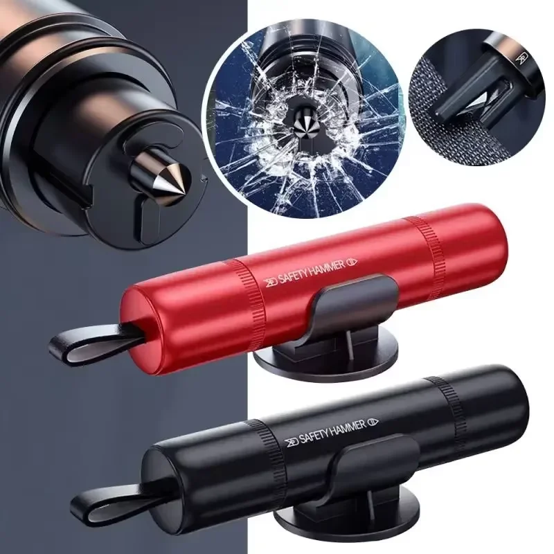 2 in 1 Car Safety Hammer Emergency Window Tungsten Steel Tip Vehicle Escape Rescue Tool Aluminum Alloy Car Accessories