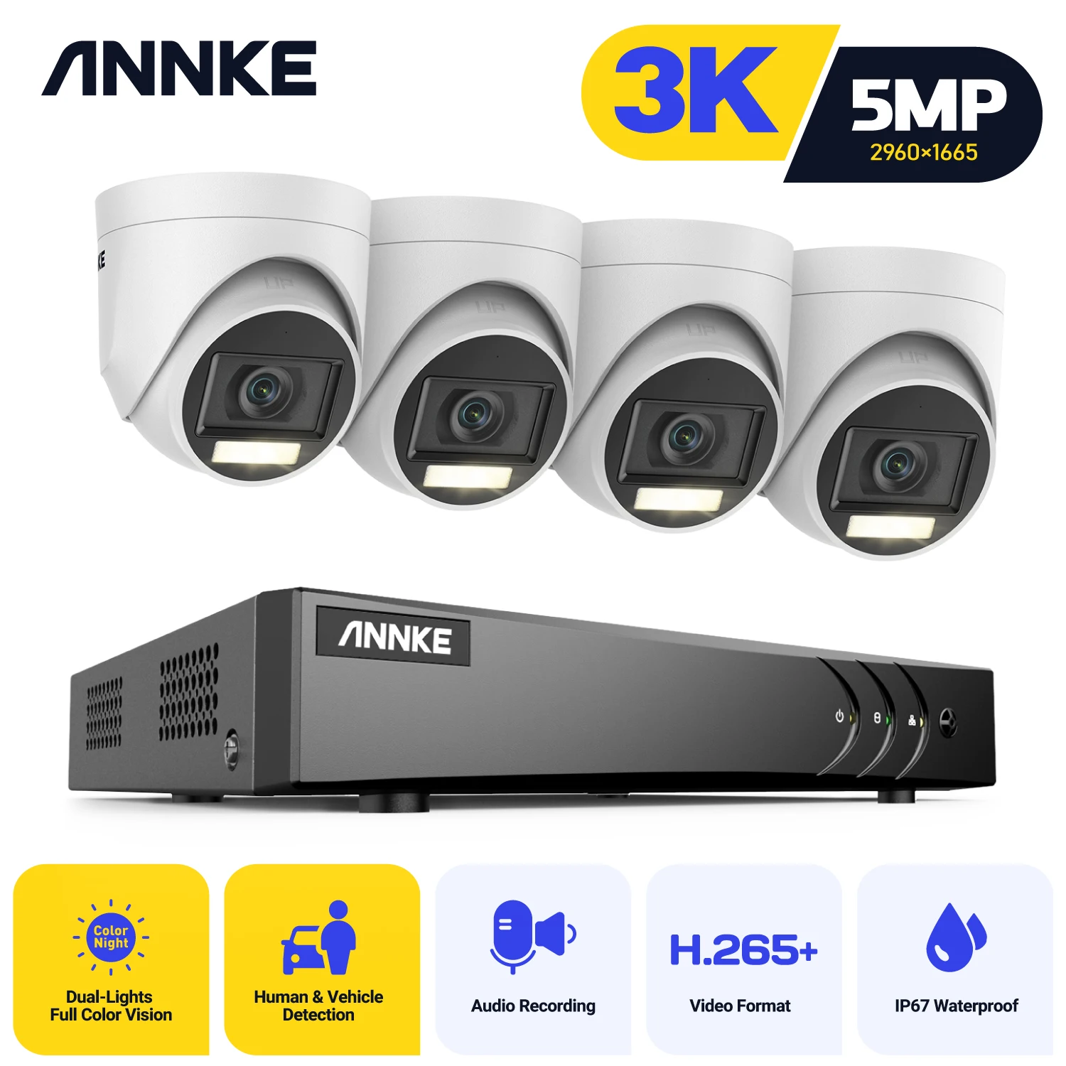 ANNKE 5MP Lite HD Video Surveillance System 4CH 5IN1 H.265+ DVR With 4PCS 5MP Outdoor Weatherproof PIR Security Cameras CCTV Kit