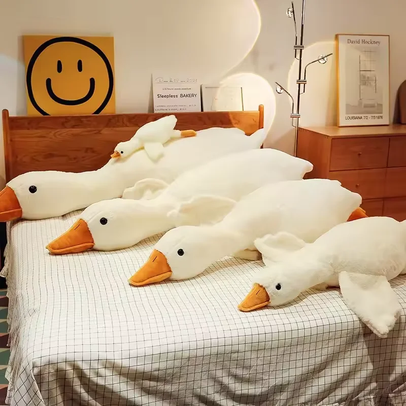 90-190cm Cute White Goose Plush Toy Kawaii Huge Fluffy Duck Sleep Pillow Cushion Soft Stuffed Big Size Animal Doll Kid Toy Gift