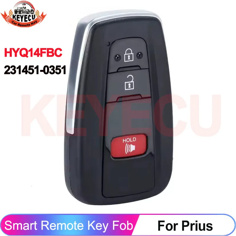 KEYECU-Chaveiro Remoto Inteligente para Toyota Prius, Chip 8A, 231451-0351 Identificação FCC: HYQ14FBC, 314.3MHz, 2016, 2017, 2018, 2019, 2020, 2021, 2022