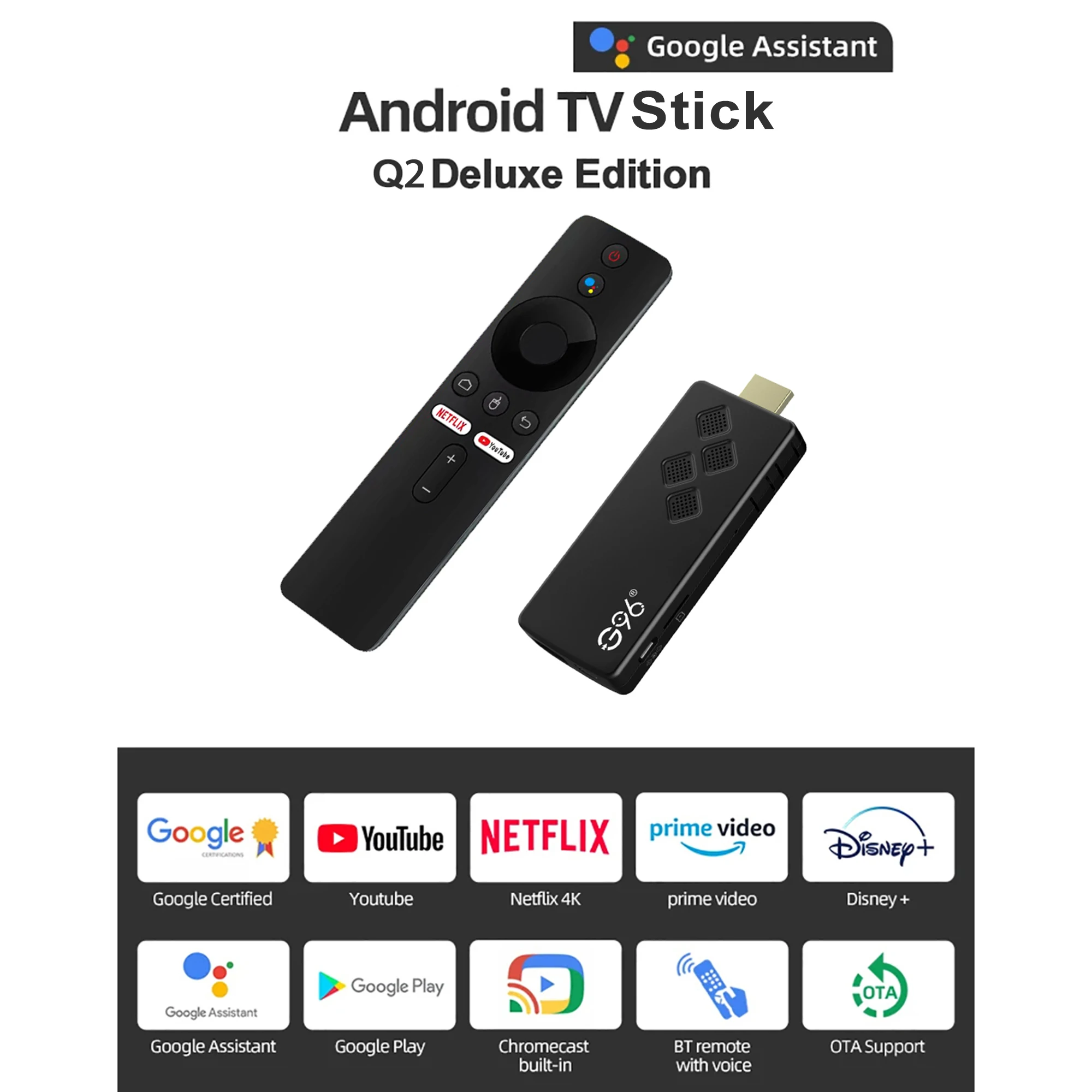 Android 13 Smart TV Stick, Netflix, IATV, 4K, HDR10 +, Assistente do Google, Dual 2.4G, 5G WiFi, Youtube, Multi Language Streaming Media Player
