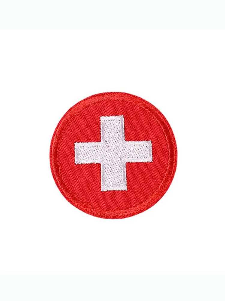 12 Stück Rotes Kreuz Bügelbilder, runde Embleme, gestickte Applikationen, Kleideraufnäher, Wärmeübertragungsaufkleber für Rucksäcke – Detail 6