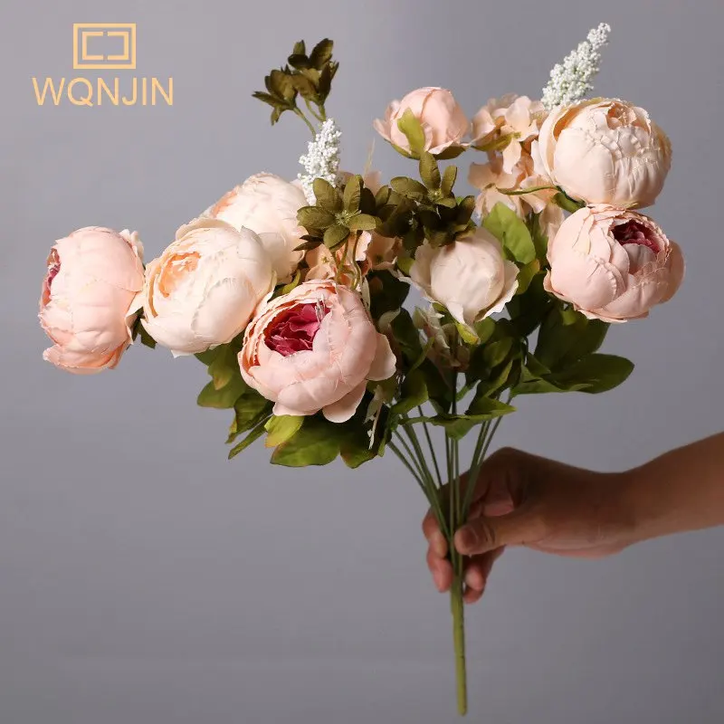 WQNJIN Künstliche Blumen aus Pfingstrosen aus Seide mit 13 Köpfen, Vintage-Blumenstrauß, Pfingstrosen, Blumen für Zuhause, Tischdekoration, Hochzeitsdekoration – Detail 2