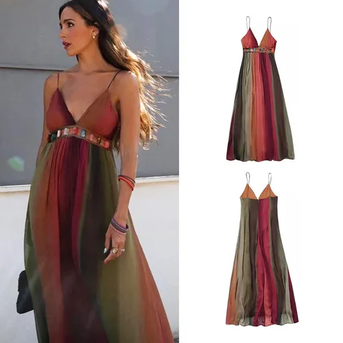 Imagen 1 del producto PRINTKAOIR 2024 Falda larga retro para mujer, sexy, sin mangas, sin espalda, diseño hueco, adecuado para fiestas y vestidos de playa