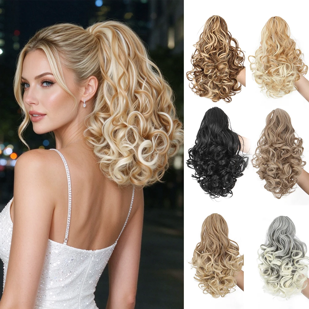 12Inch Synthetic Short Curly Claw Clip Ponytail Hair Extensions High Temp Fiber Fluffy Wavy Hairpiece Easy to Wear Daily Holiday