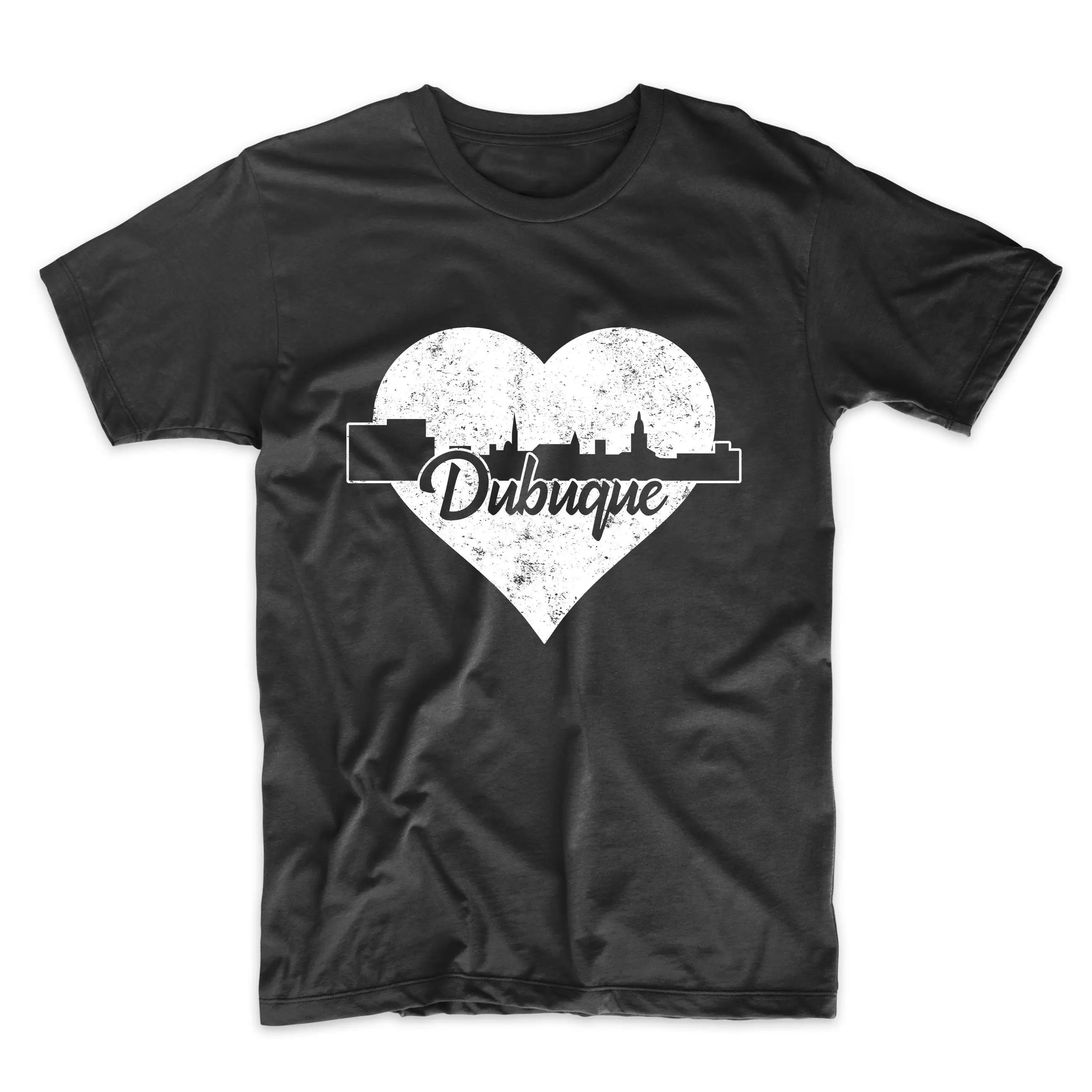 Men'S Dubuque T Shirt Retro Iowa Skyline Heart Distressed