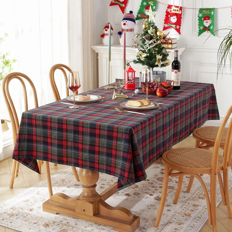 Christmas Plaid Printed Fabric Tablecloth Holiday Party Decor Xmas Tablecloth Table Christmas Table Decoration And Accessories