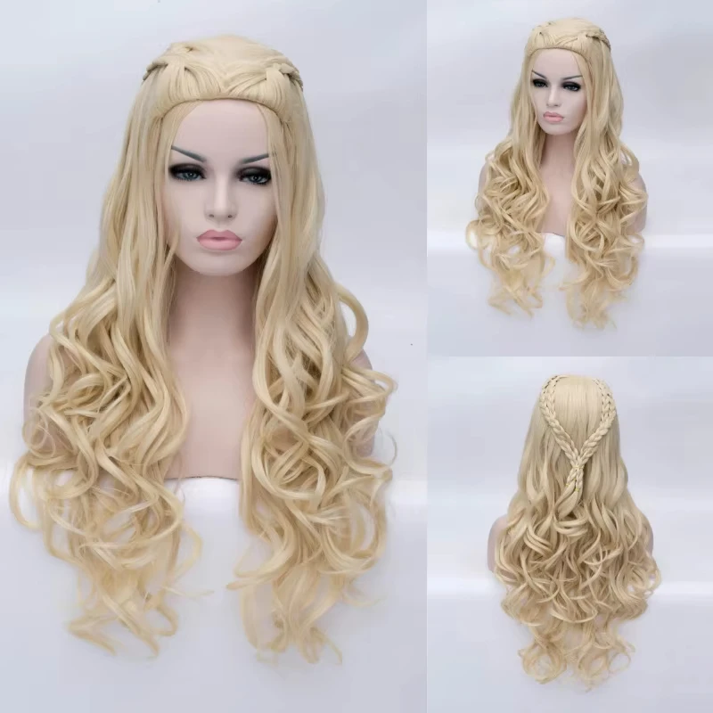 MSIWIGS Synthetic Long Silver White Braided Curly Wigs Cosplay Halloween Hollywood Blonde for Women Hair Heat Resistant