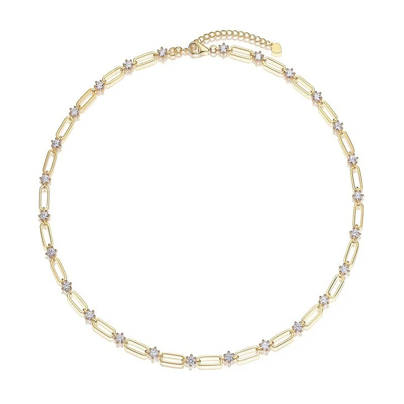 

ZFSILVER Fashion 925 Silver Luxury Moissanite Rectangle Chain Necklace For Charm Women Accessories Party Jewelry Gift N15103-4.0