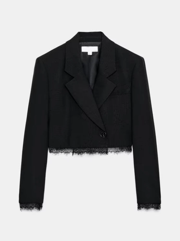 

Spring 2026 Commuter ort Svel Jaet Women's Faion Straight Leg Polyester Fiber One Button Pure Color Lace Trim