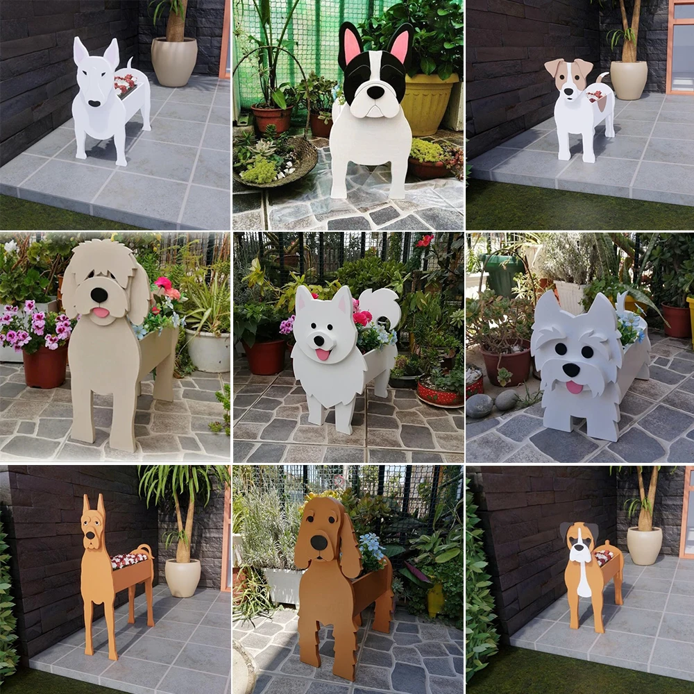 

Garden Flower Pot Dog Shape Planter Bulldog Schnauzer Labrador Retriever Cocker Spaniel Animal FlowerPots PVC Garden Home Decor