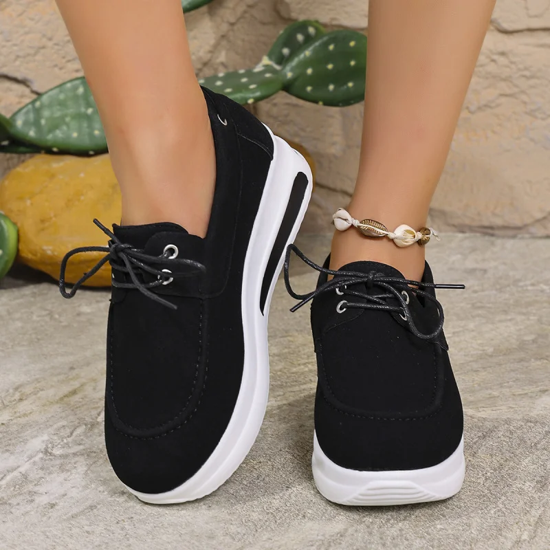 

Large Size Casual Women's Shoes 2025 Autumn Solid Color Front Lace-up Slip-on Women's Sneakers