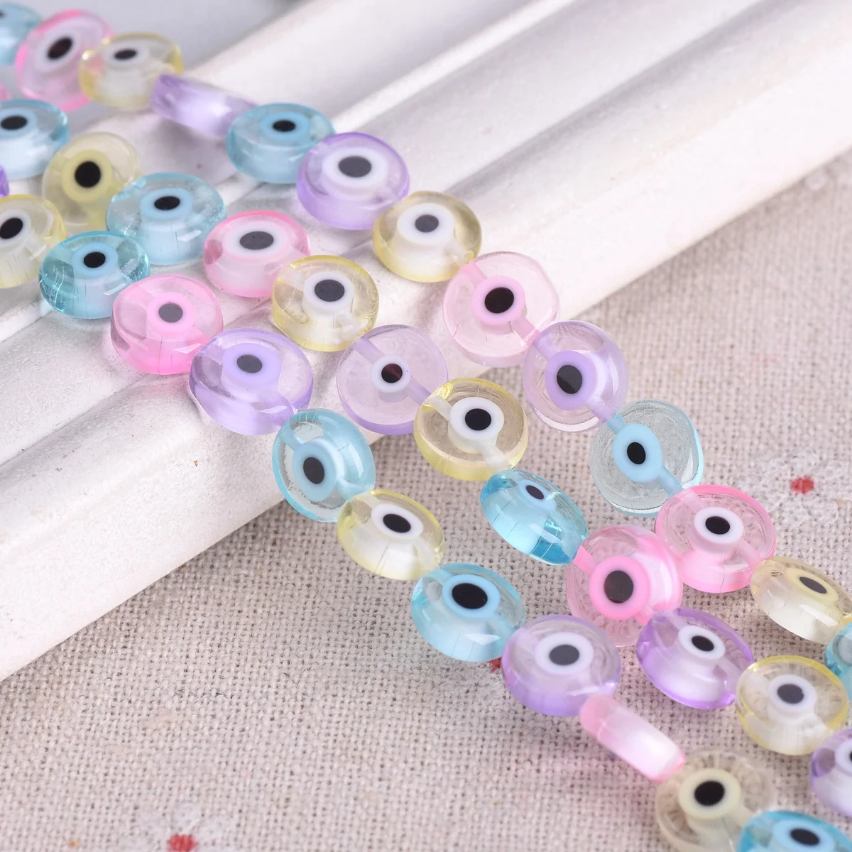 1 Strand 35cm Mixed Colors Eye Flat Round 6mm 8mm 10mm Handmade Millefiori Lampwork Beads For Jewelry Making DIY Findings